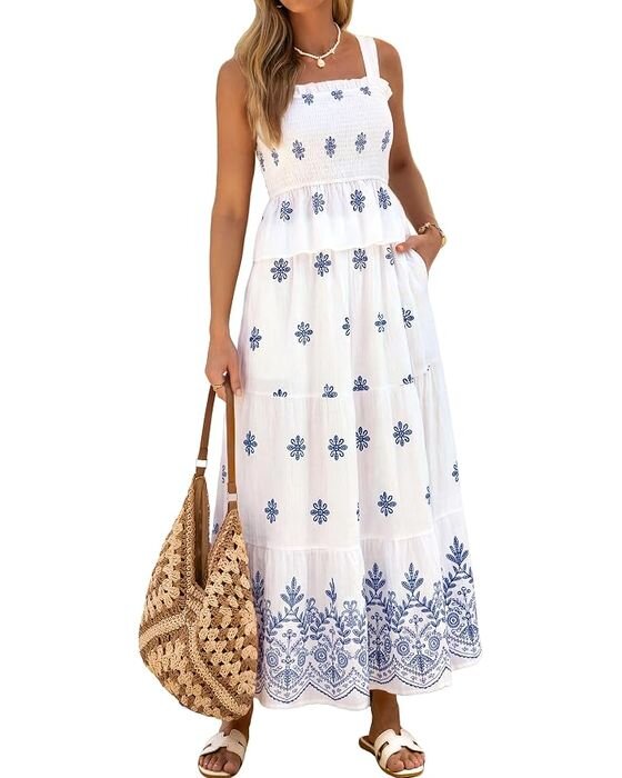 White Embroidered Floral Sundress — Moms fall family photo outfit idea