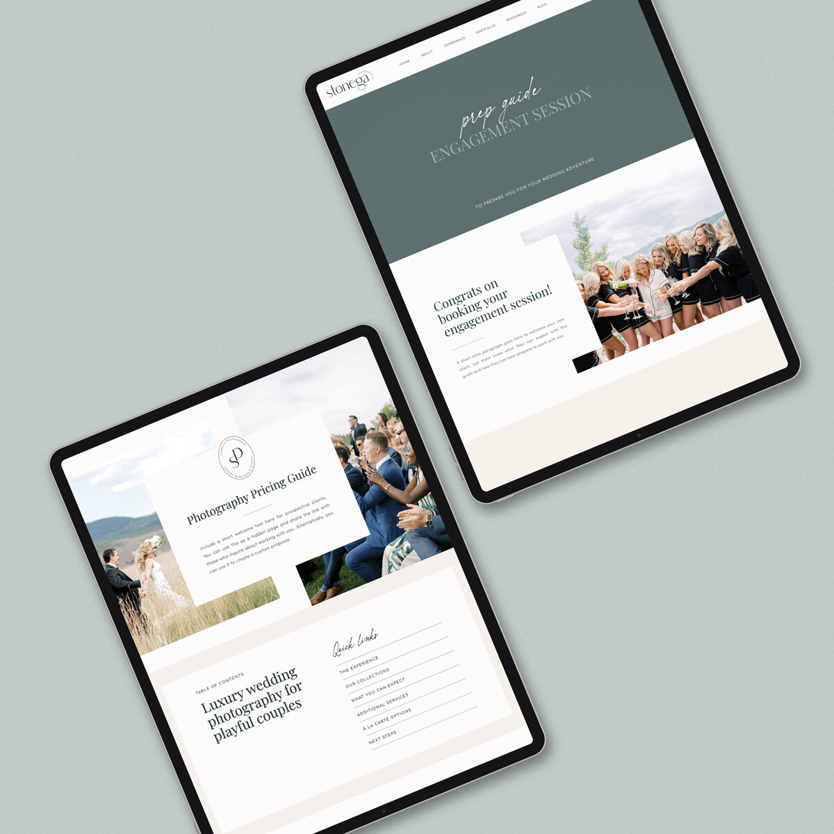 Stonega luxury wedding website template on ipads