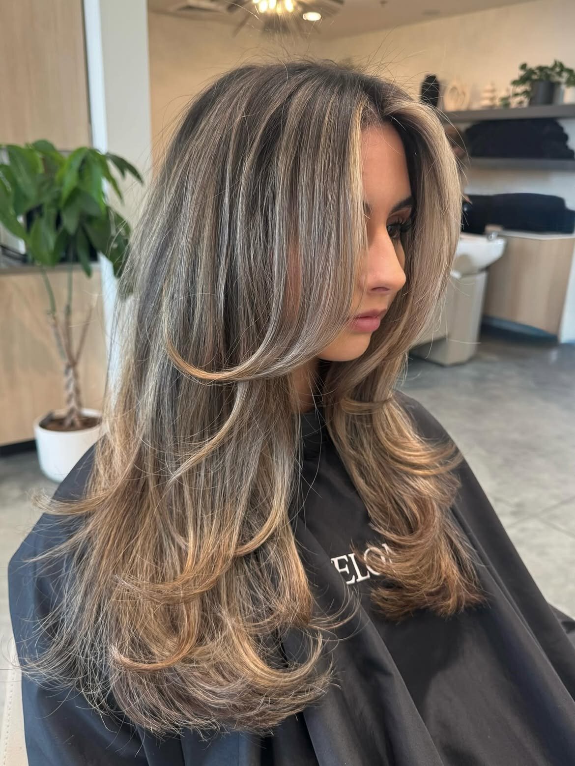 Custom brunette hair color, balayage and blowout at Echelon Salon in Eagle, Idaho