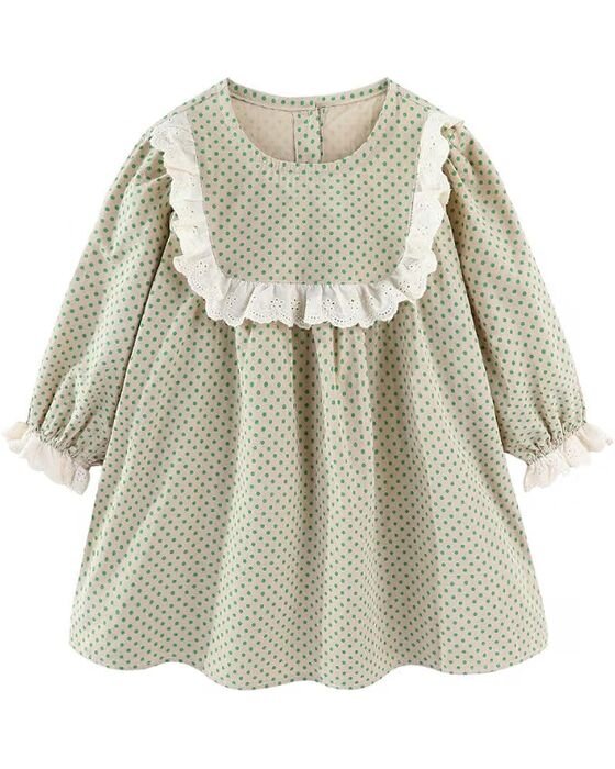 Sage Dotted Ruffle-Yoke Dress — Young Girls fall family photo outfit idea