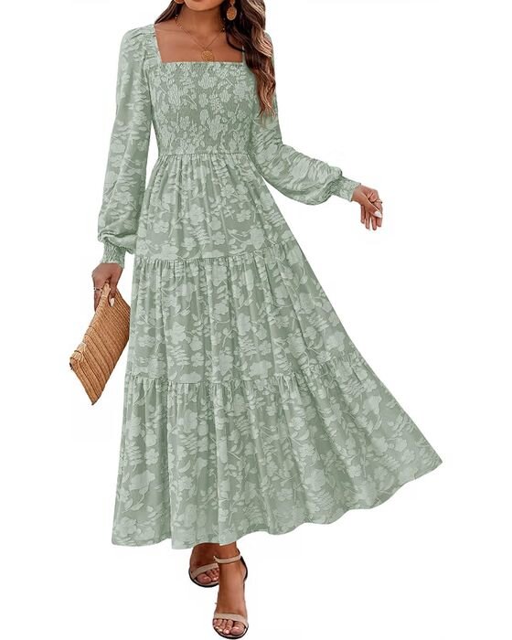 Sage Floral Tiered Maxi — Moms fall family photo outfit idea