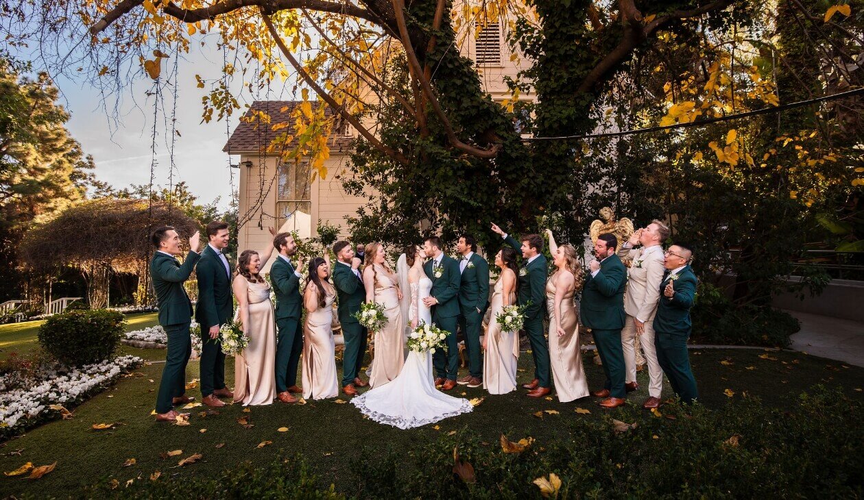 Wedding party celebrating outdoors during a SoCal wedding