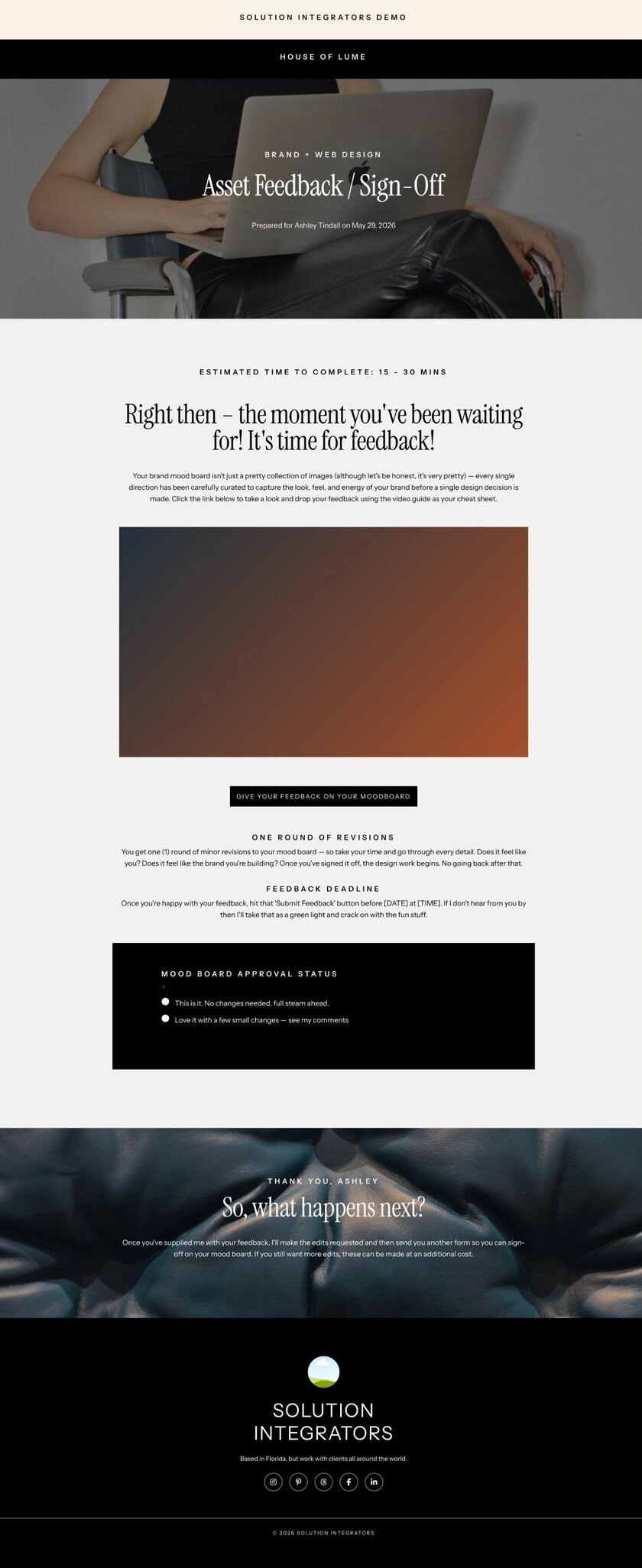 House of Lume Asset Feedback Dubsado template, full page