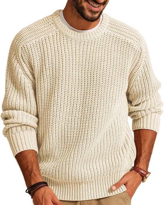 Cream Chunky Fisherman Sweater — Dads fall family photo outfit idea