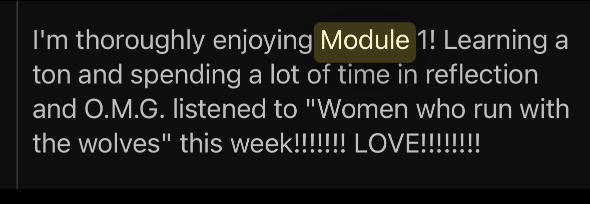 Client message about what she's learning in the program