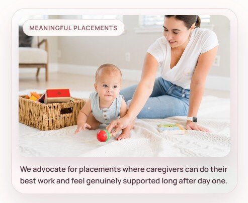 Nannies by Stork website homepage featuring the photography