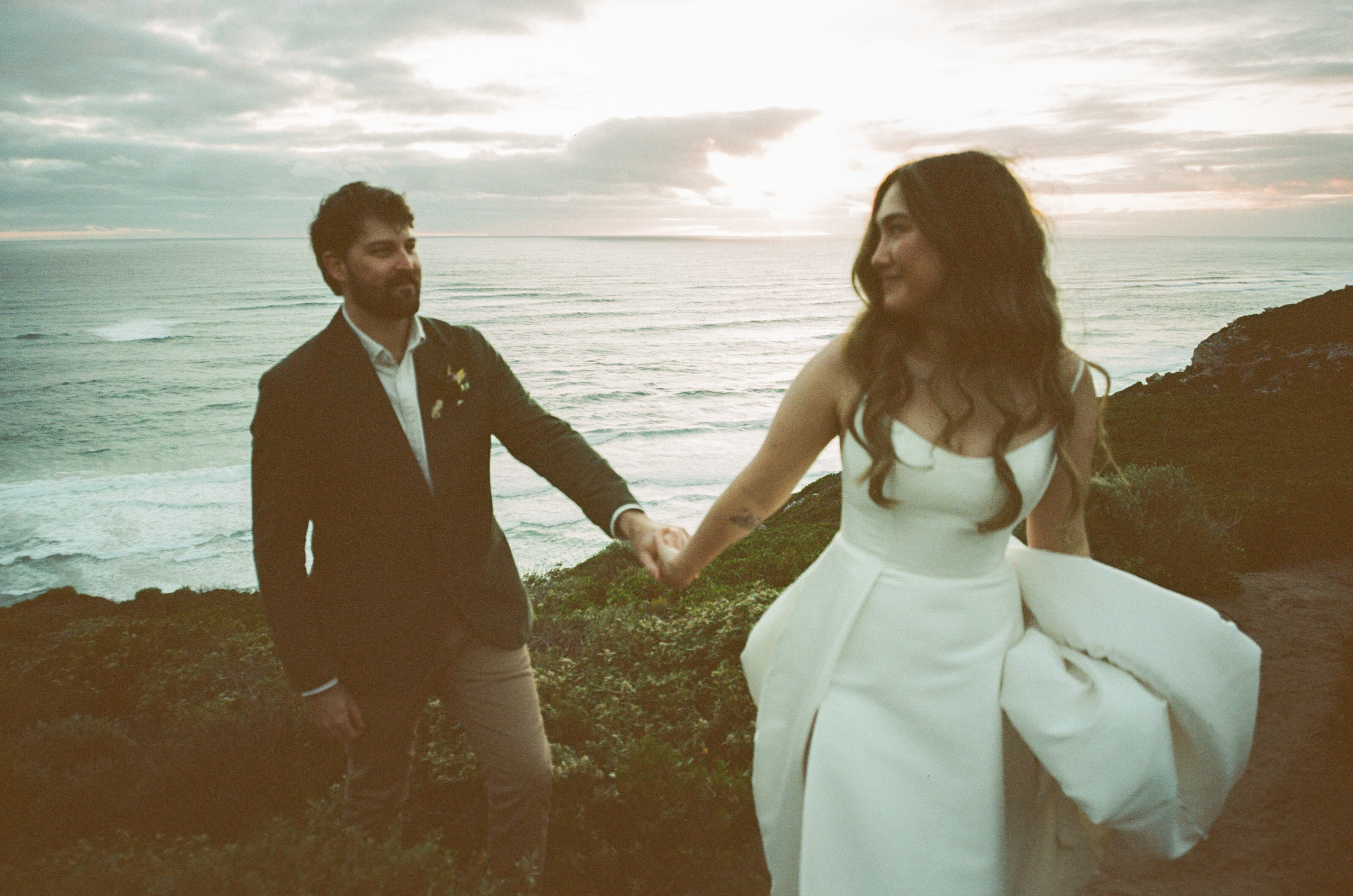 Romantic sunset wedding portrait captured on genuine 35mm film by Margaret River photographer Zaneta Van Zyl
