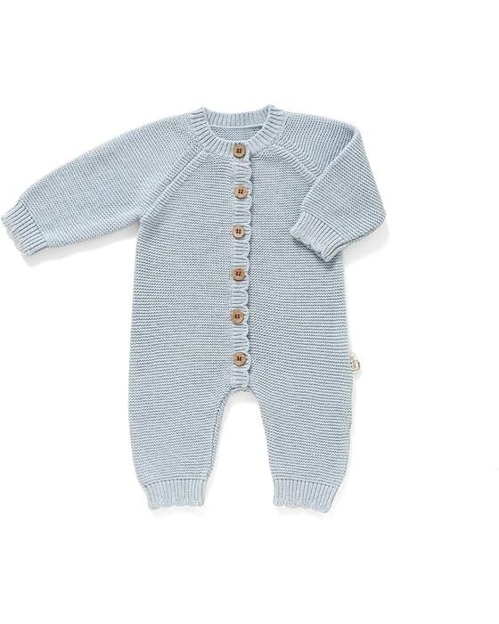 Powder Blue Knit Button Romper — Baby Boys fall family photo outfit idea