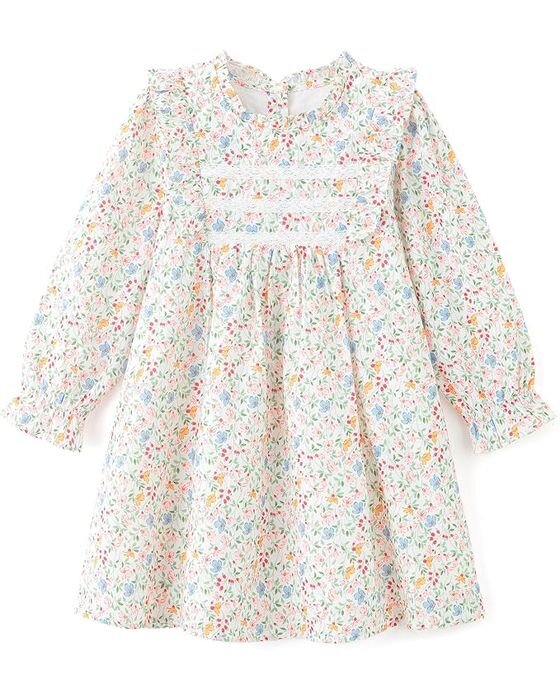 Cream Ditsy Floral Ruffle Dress — Young Girls fall family photo outfit idea