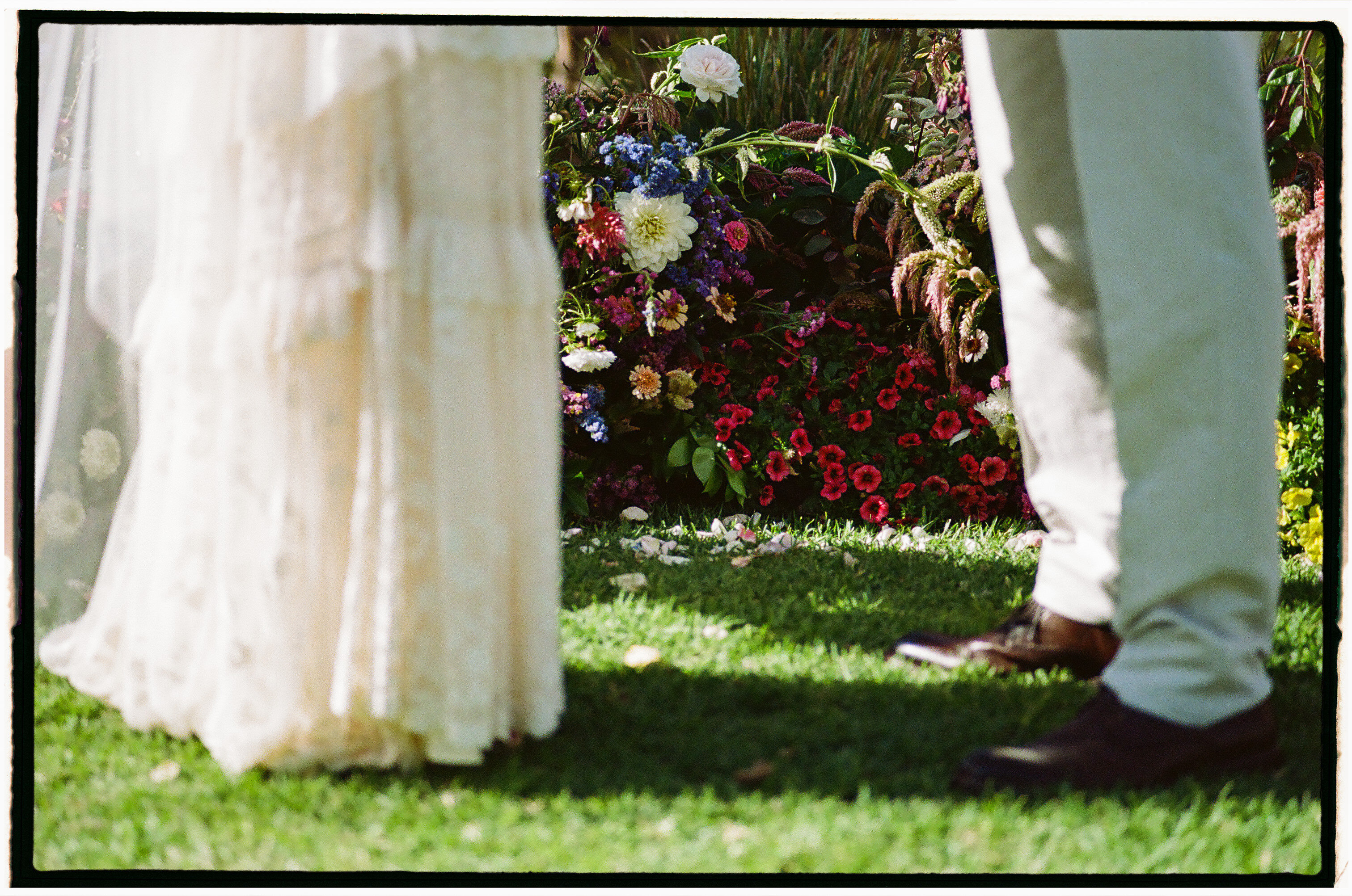 Wedding floral design by The Redgate Flower Patch at Caves House Hotel, photographed on analogue film