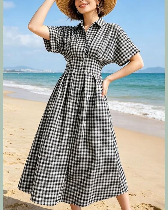 Black & White Gingham Shirt Dress — Moms fall family photo outfit idea