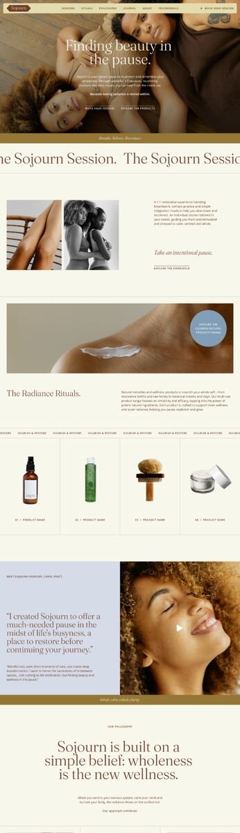 Warm, organic website design by Rove for Sojourn, a restorative wellness brand blending 1:1 sessions and natural products