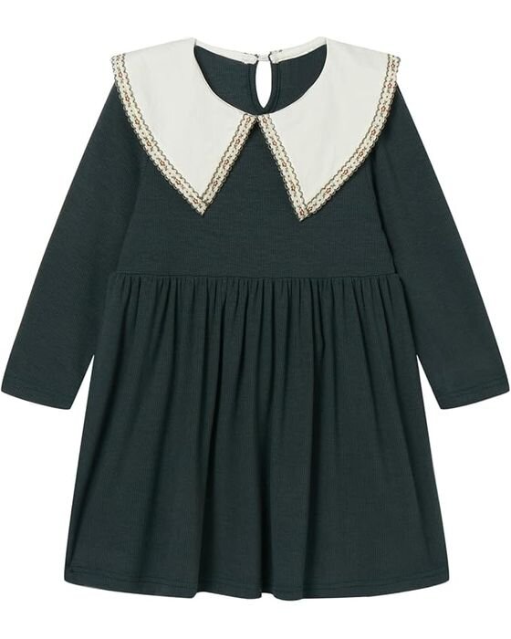 Forest Contrast Collar Dress — Young Girls fall family photo outfit idea