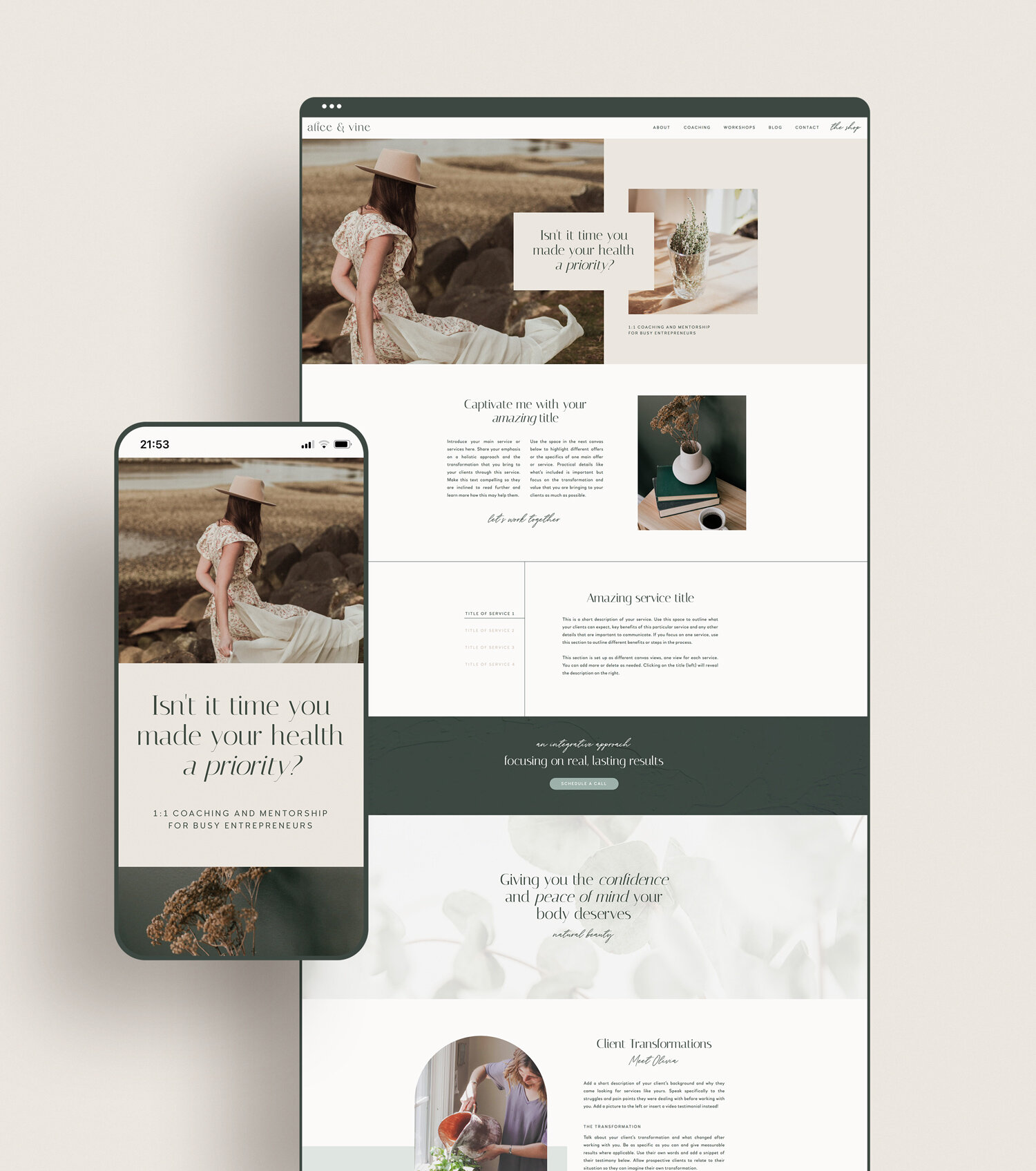 Alice and Vine Showit website template