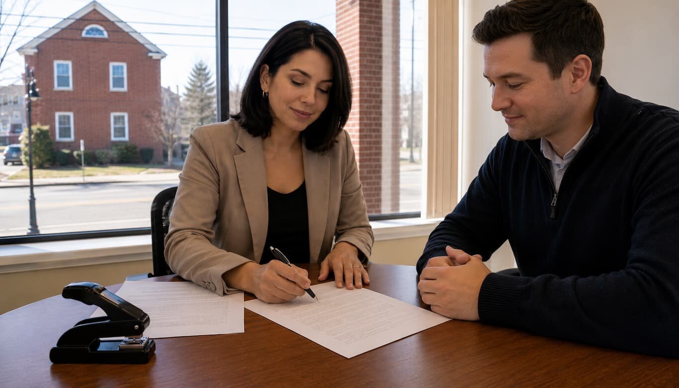 Manuela Andrade assisting a client during a mobile notary appointment in Chicago
