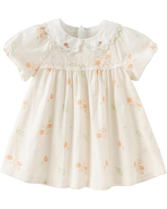 Cream Embroidered Collar Dress — Young Girls fall family photo outfit idea