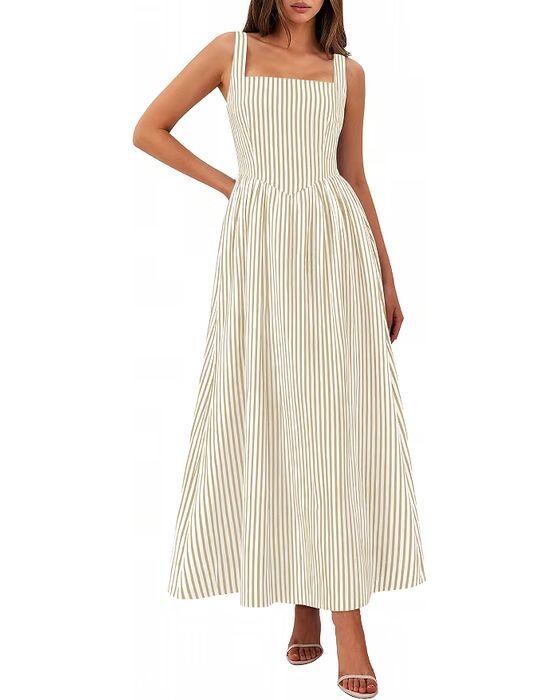 Cream Striped Sleeveless Maxi — Moms fall family photo outfit idea