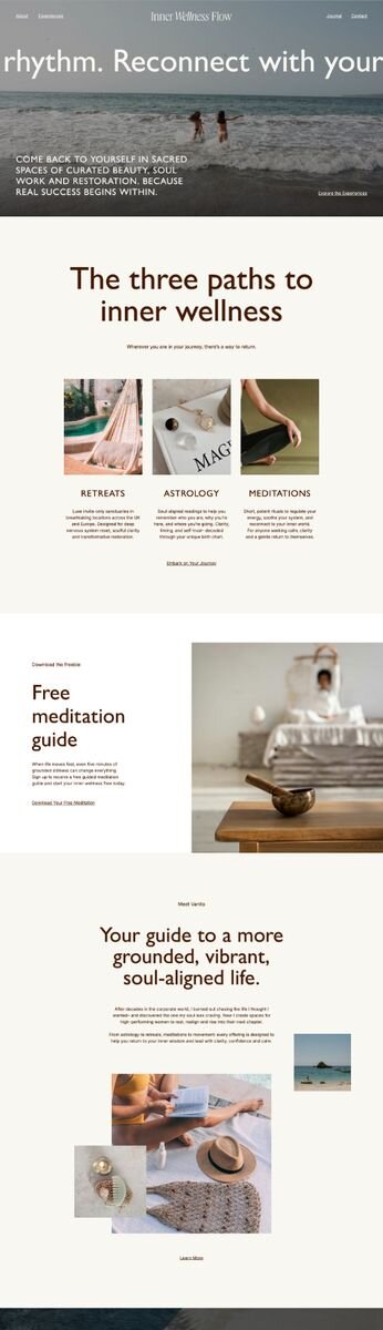 Serene, soulful website design by Rove for Inner Wellness Flow by Vanita Parmar, offering retreats, astrology and meditations