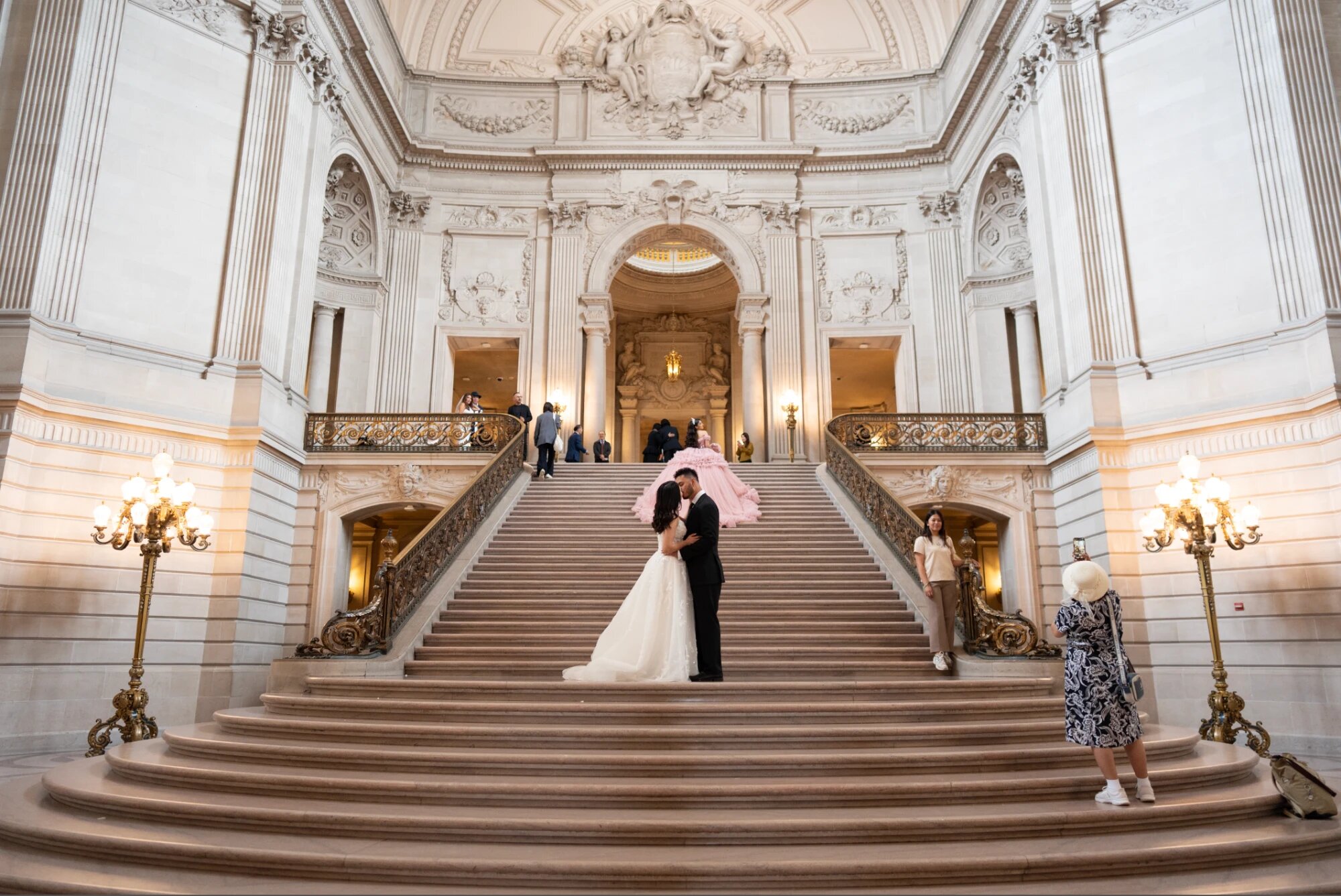 Straight out of camera — tourists and crowd on the grand staircase