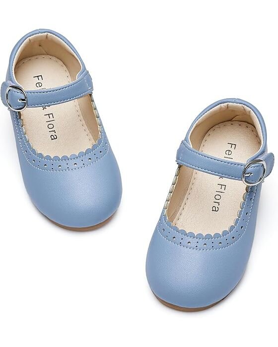 Powder Blue Scalloped Mary Janes — Shoes fall family photo outfit idea