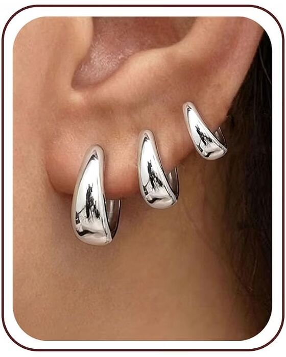 Silver Chunky Teardrop Hoops — Jewelry fall family photo outfit idea