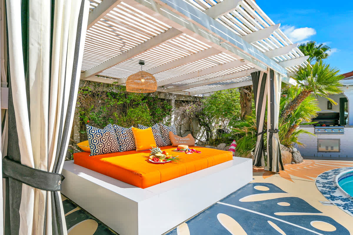Covered patio overlooking the pool