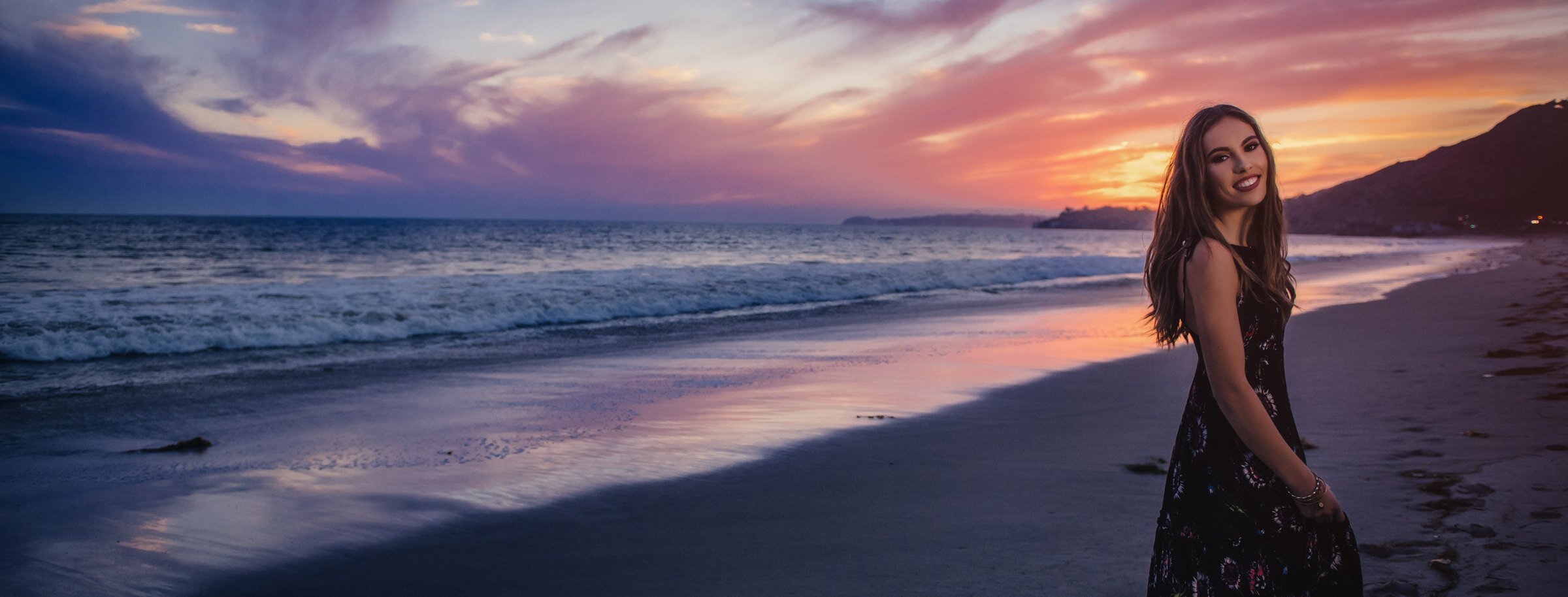 High school senior on a Malibu beach at sunset, senior portrait by Los Angeles senior photographer Renee Bowen