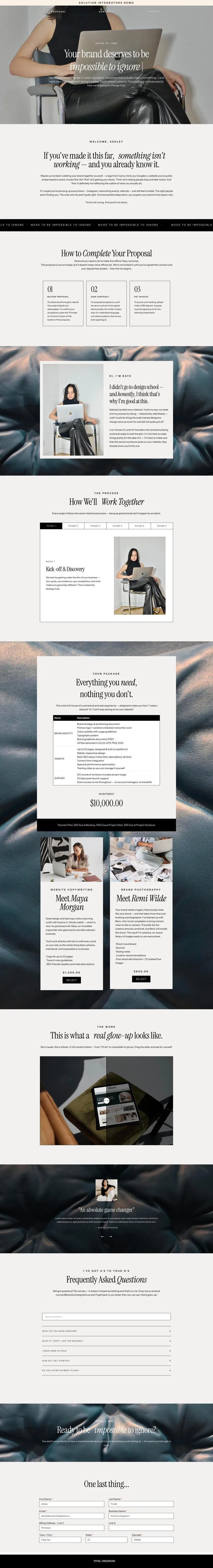 House of Lume Dubsado proposal template, full page