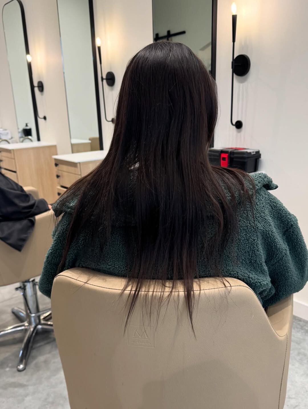 Before shot of a guest's own hair ahead of a hair extension install, Eagle, Idaho