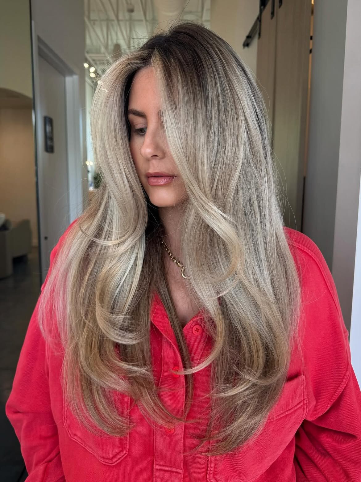 Blonde hair color, balayage and blowout at Echelon Salon, Eagle, Idaho