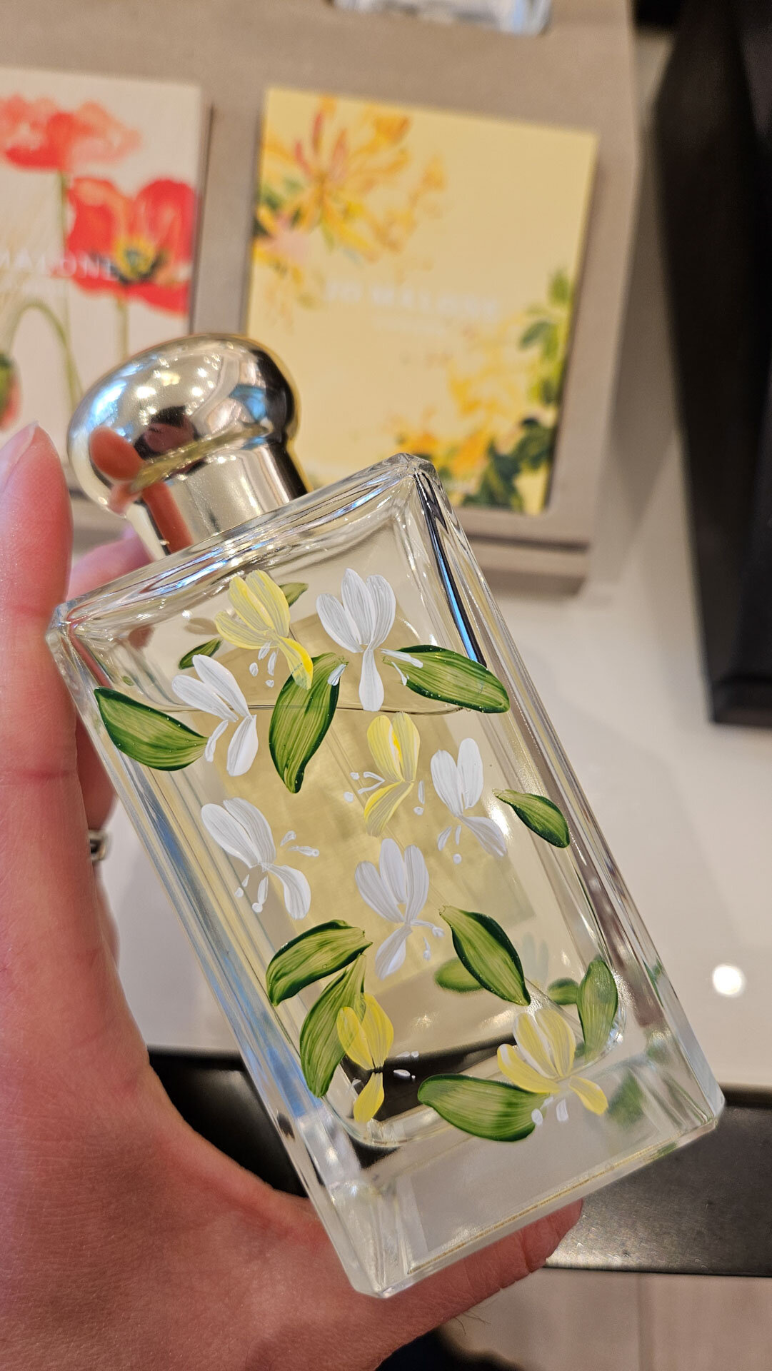Custom hand painted bottle honeysuckle brand client appreciation