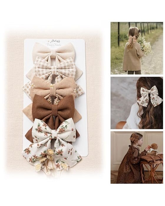 Neutral Linen Bow Clip Set — Bows & Headbands fall family photo outfit idea