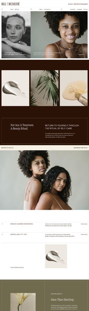 Organic luxe website design by Rove for Blu Remede, a holistic beauty and skincare studio