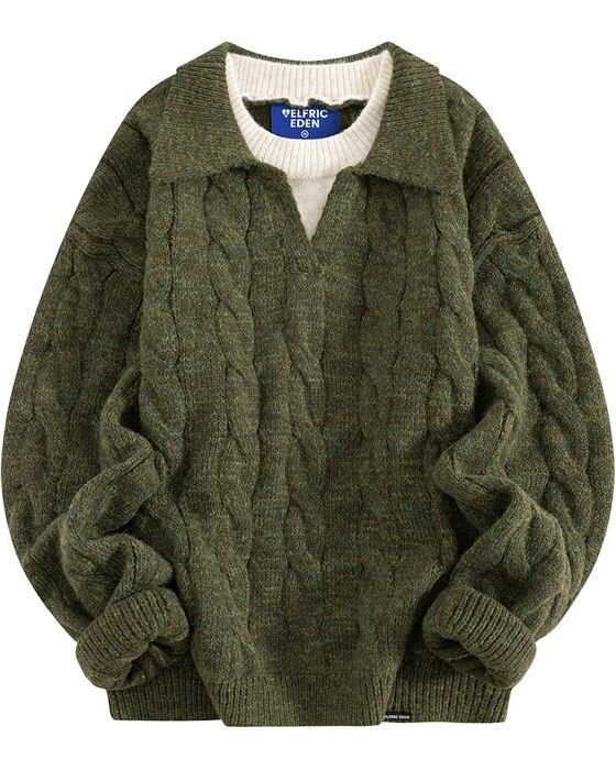 Olive Cable-Knit Sweater — Dads fall family photo outfit idea