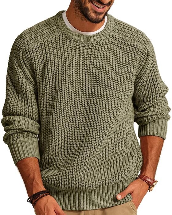 Olive Chunky Fisherman Sweater — Dads fall family photo outfit idea