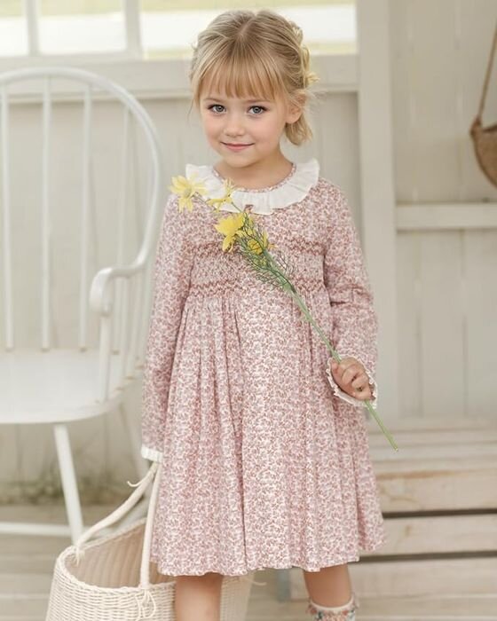 Rose Floral Smocked Twirl Dress — Young Girls fall family photo outfit idea