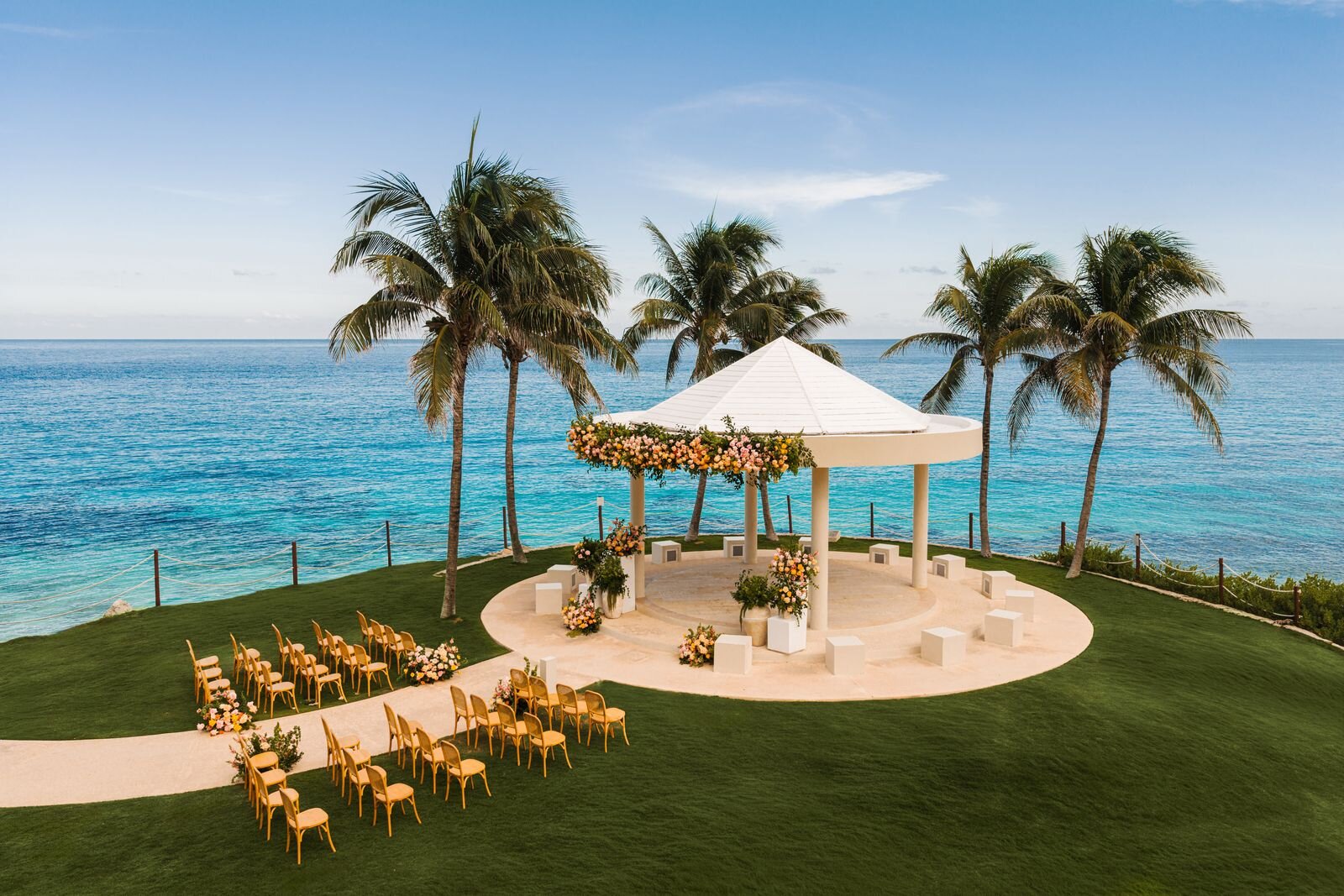Cliff Gazebo wedding ceremony setup at Hyatt Ziva Cancun