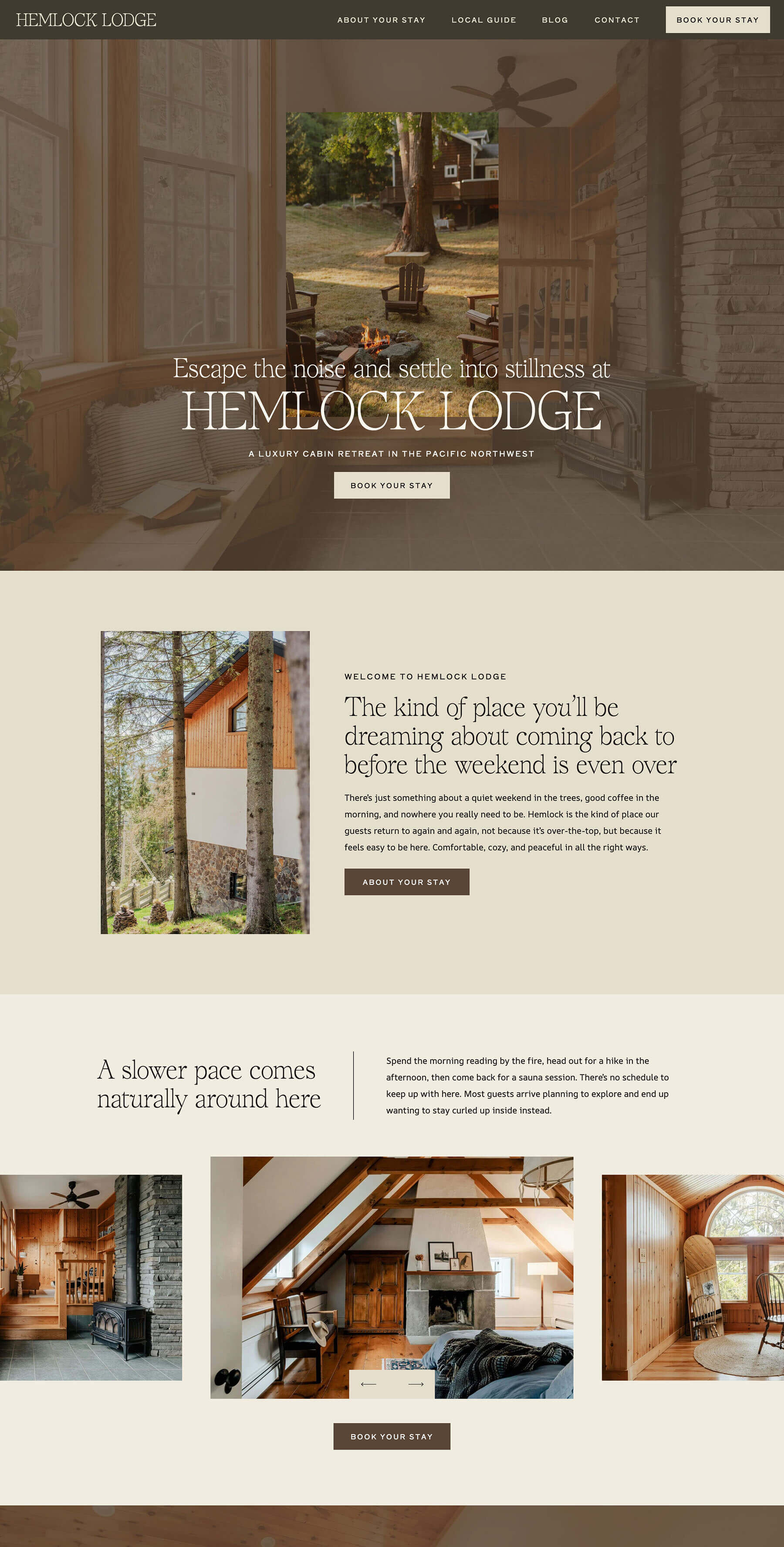 Hemlock Showit template for short term rentals