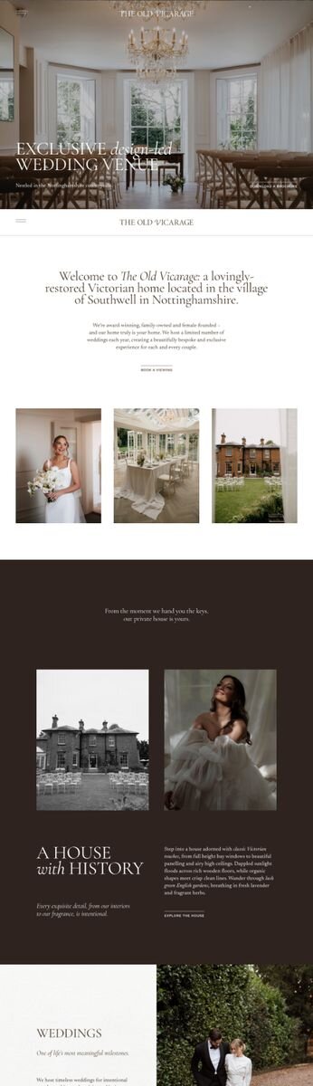 Timeless, romantic website design by Rove for The Old Vicarage, an exclusive design-led wedding venue in Nottinghamshire