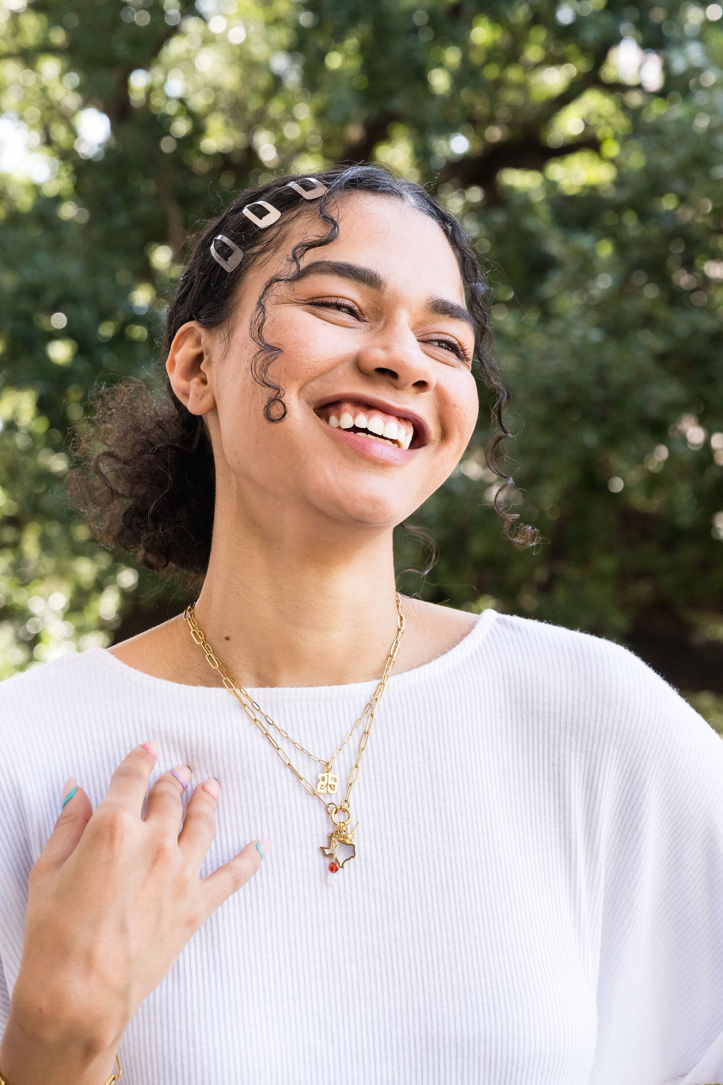 Charm Theory model portrait outdoors in downtown Austin