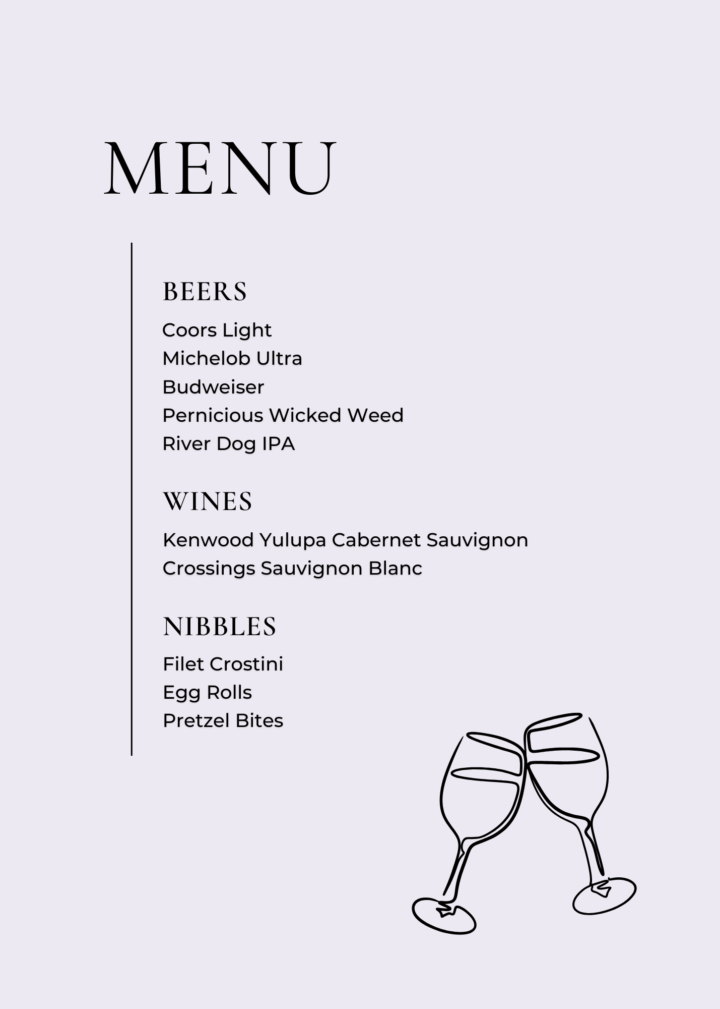 Custom lavender drinks menu