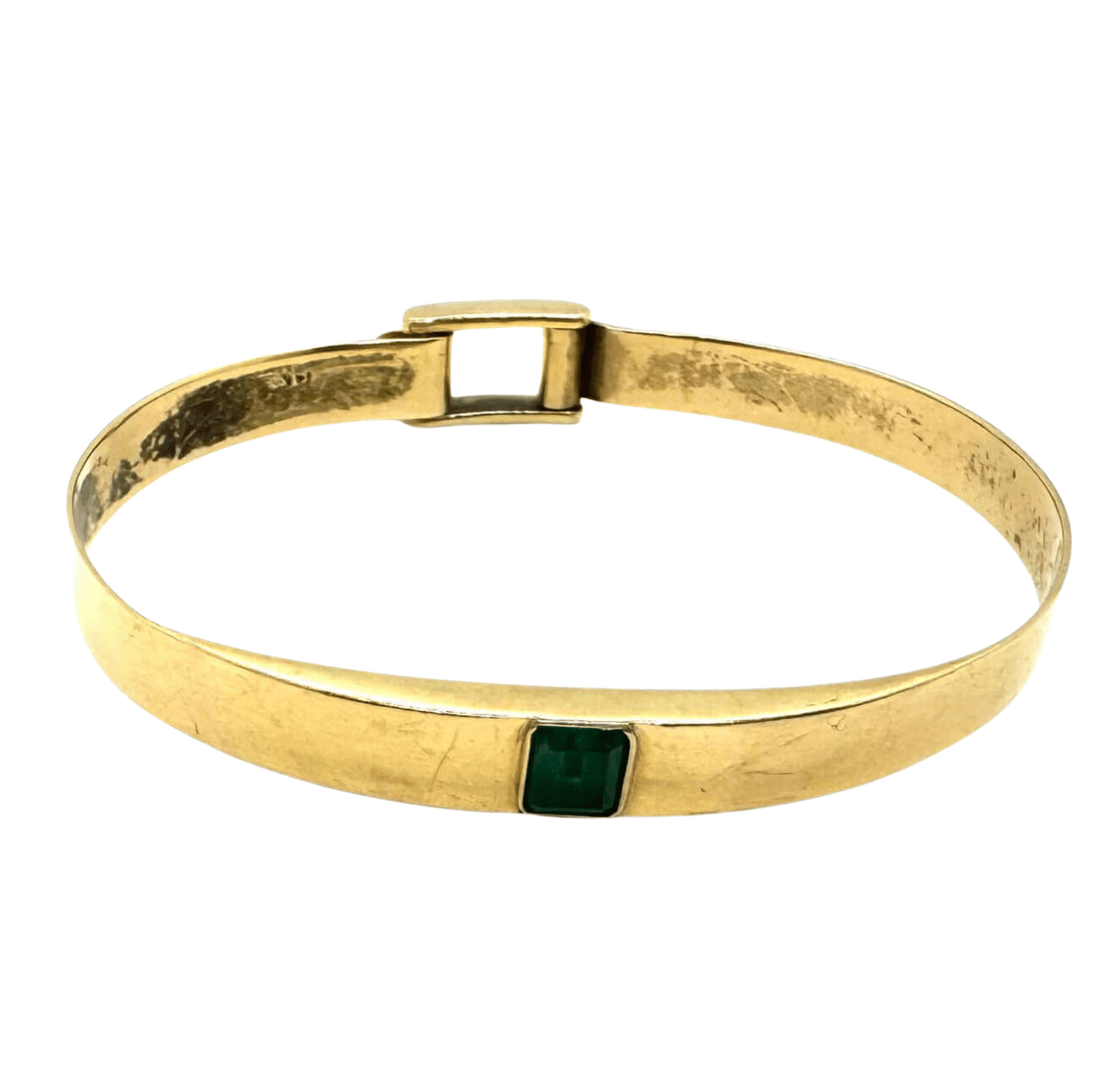 14k Yellow Gold Bangle with Natural Emerald