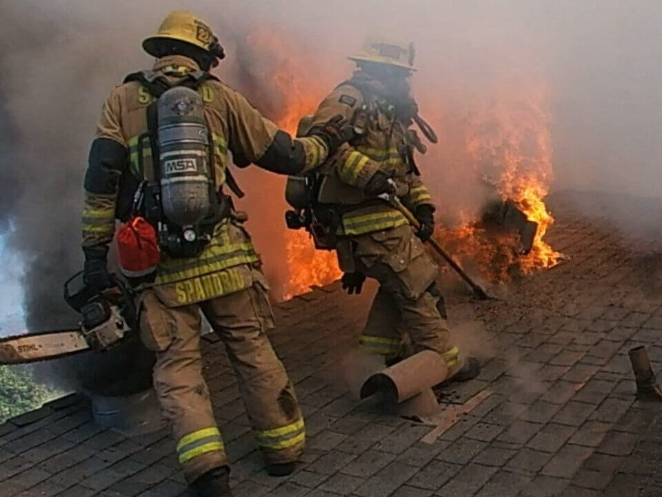 San Bernardino County Firefighters on roof