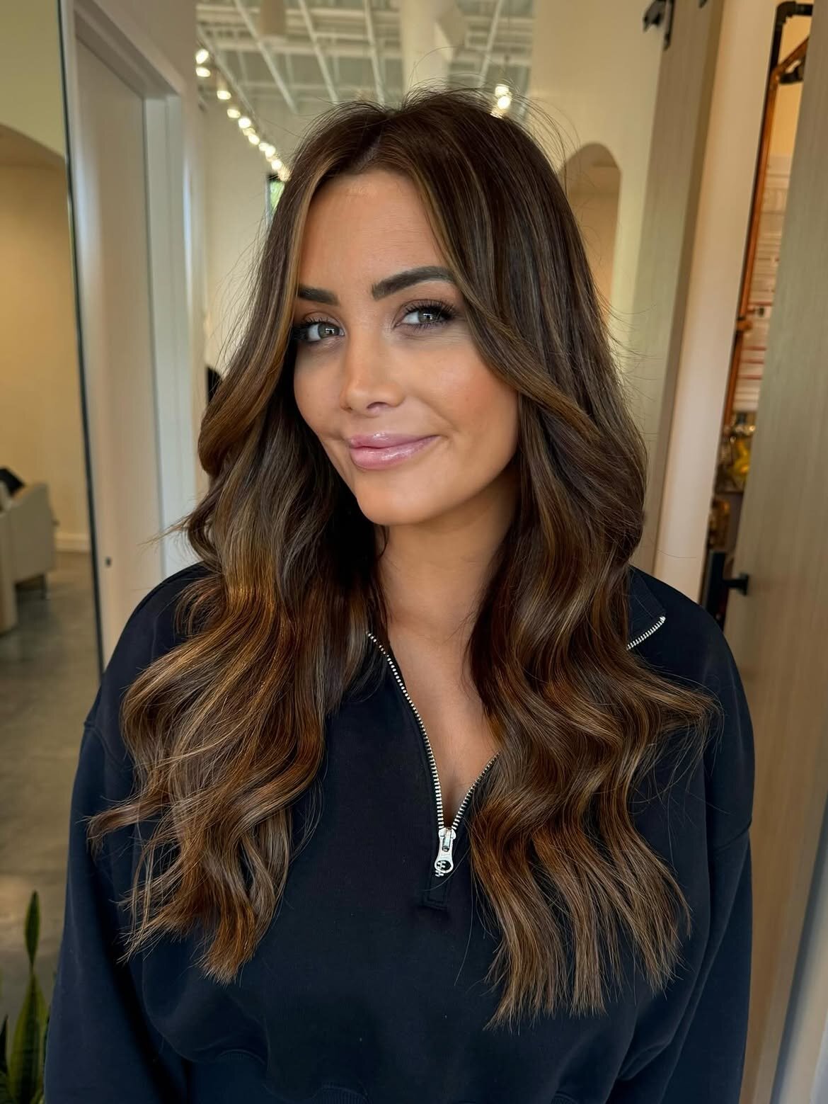 Brunette hair color and hand-tied extensions created at Echelon Salon in Eagle, Idaho