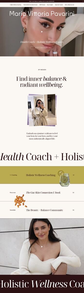 Polished, luxe website design by Rove for health coach and holistic wellness expert Maria Vittoria Pavarini