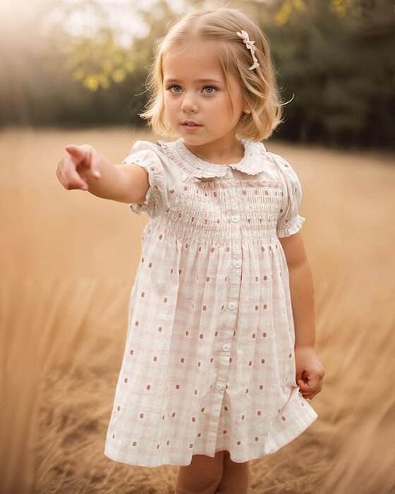 Cream Floral Peter Pan Dress — Young Girls fall family photo outfit idea