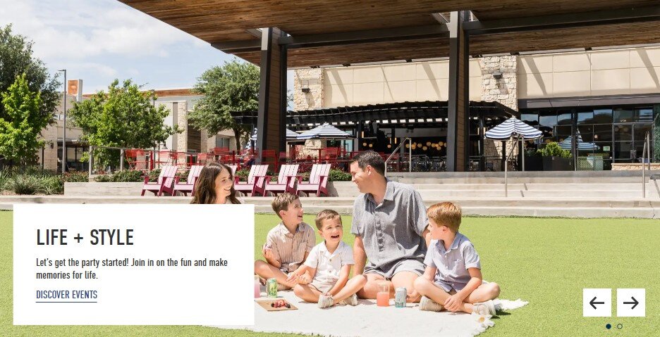 Screenshot of the Hill Country Galleria homepage live with the campaign photography