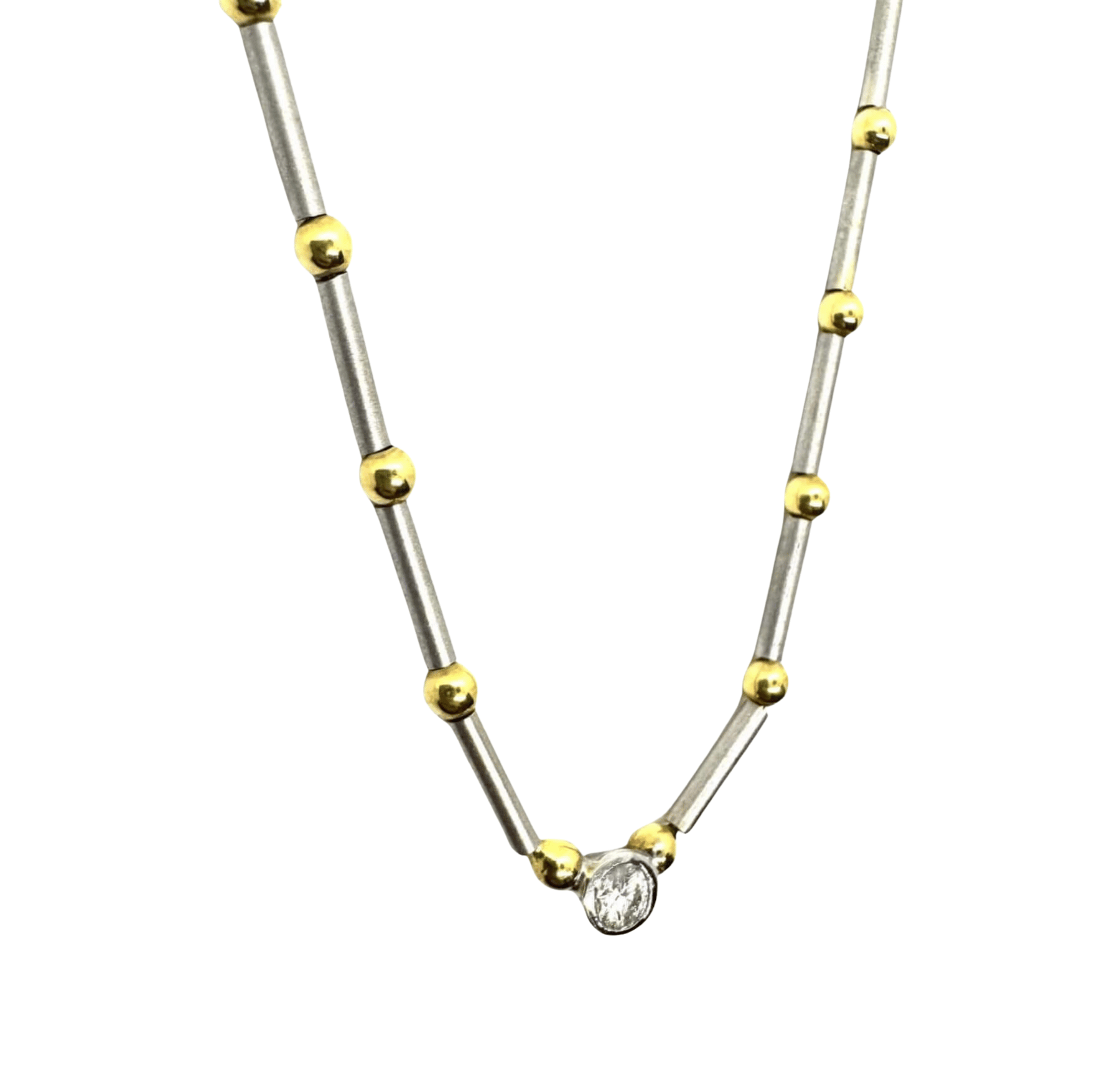 18k Y/W Gold Necklace with Stationed Diamond