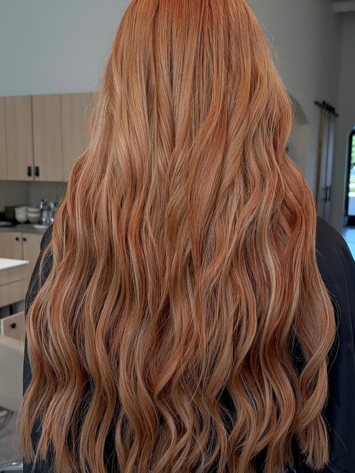 Red hair color and hand-tied extensions at Echelon Salon, Eagle, Idaho