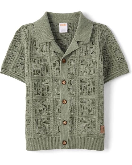 Sage Textured Knit Polo Cardigan — Young Boys fall family photo outfit idea